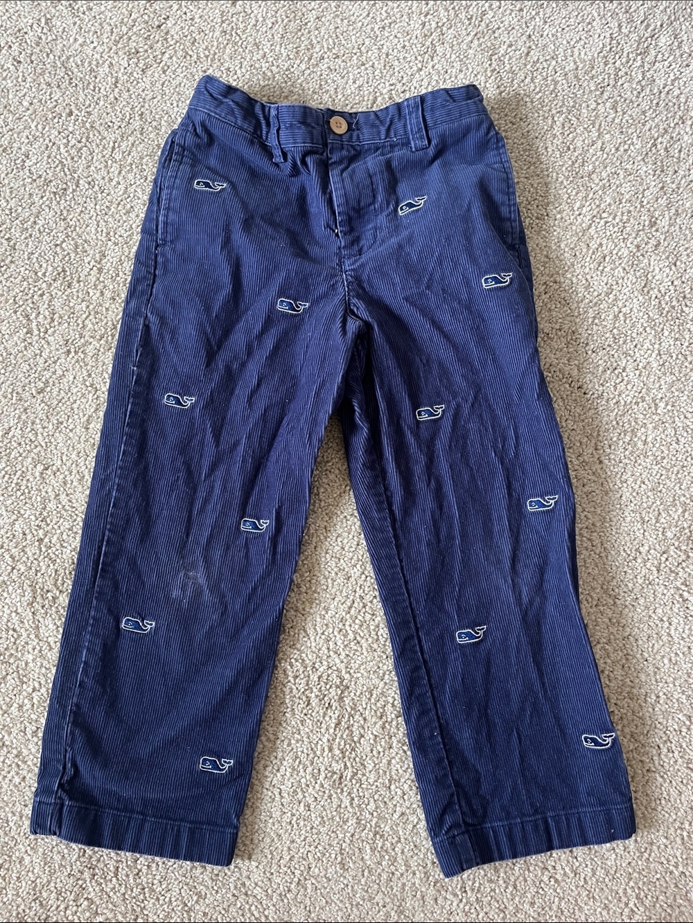 Vineyard Vines Boys Navy Whale Embroidered Corduroy Pants